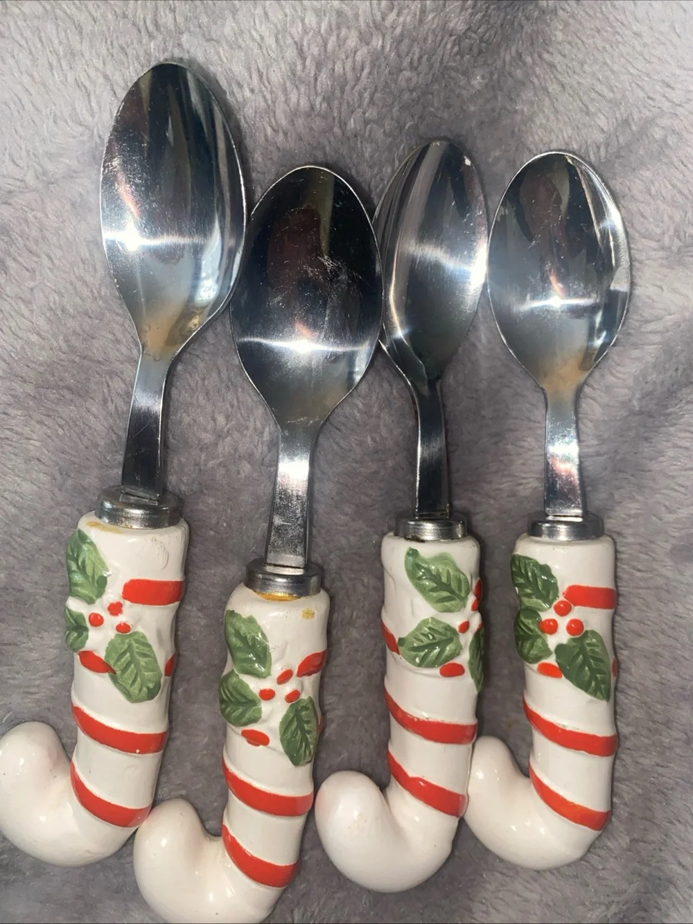 VTG Made In Japan‎ Candycane Handles Stainless Steel Condiments Spoons  Set Of 4